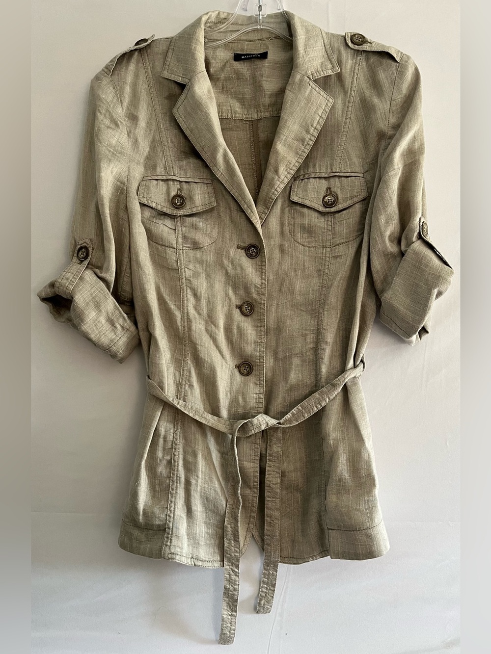 Mariposa Linen Blend Safari Utility Jacket Sand Neutral 42